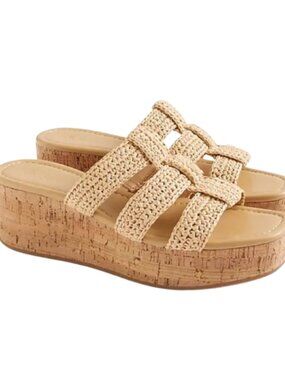 (New In Box) J.Crew Woven Platform Sandals Sz 9.5 - Toasted Natural Raffia